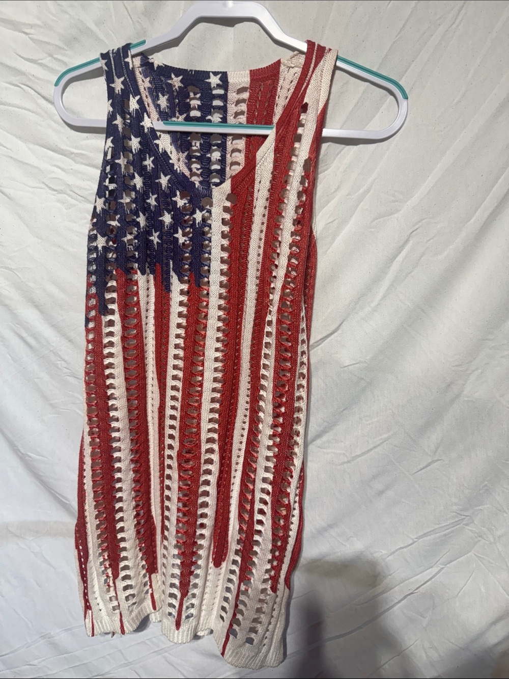 SHEIN Red White Blue Crochet Flag Swim Cover-Up Dress